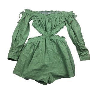 Tularosa Green Off-Shoulder Romper w/ Cutout Details